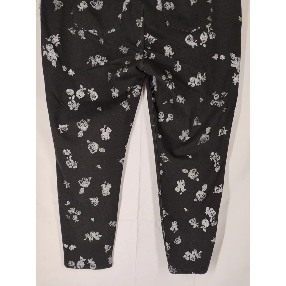 NWT Michael Kors Womens Sz 16 W Black Floral Izzy‎ Cropped Skinny Jeans $125